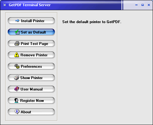 Screenshot of GetPDF Terminal Server