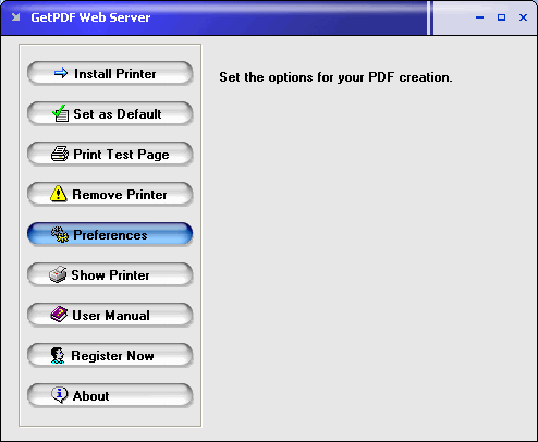 Screenshot of GetPDF Web Server