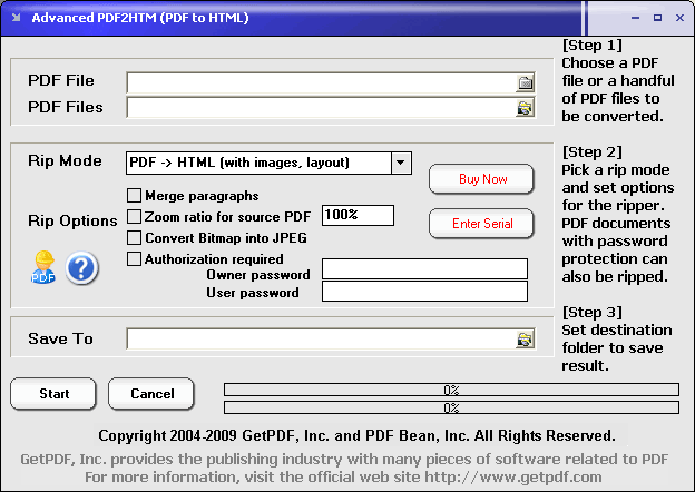 Screenshot of Advanced PDF2HTM (PDF to HTML) 2.00