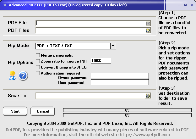 Screenshot of Advanced PDF2TXT (PDF to Text) 2.00