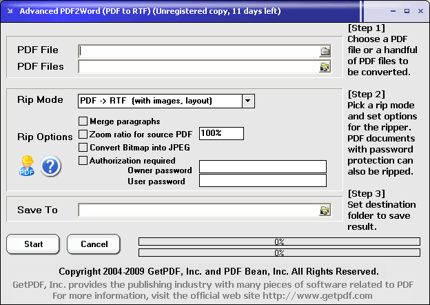 Screenshot of Advanced PDF2Word (PDF to RTF)