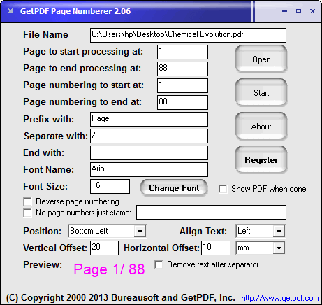 Screenshot of GetPDF Page Numberer
